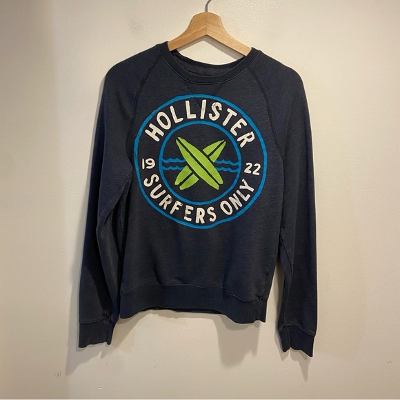 Hollister Blue Surfers Only Crewneck Pullover Sweatshirt Mens XS (Tag Small) - Picture 2 of 5